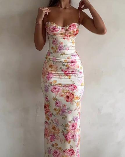 Women’s Floral Bodycon Maxi Dress – Sexy Spaghetti Strap Vacation & Summer Dress