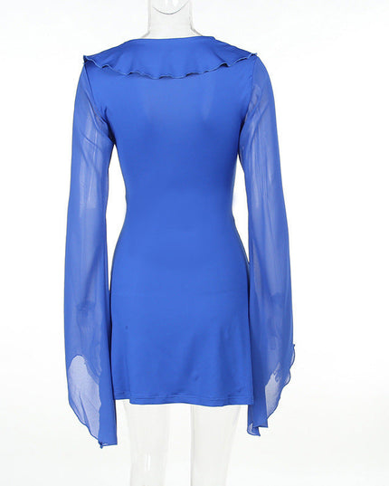 Sexy Ruffled V-neck Lace-up Long-sleeved Dress Fashion Y2K Skirt Slim
