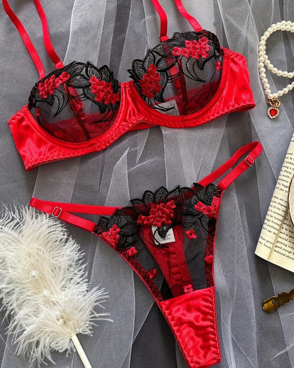 Underwear three-point sexy mesh embroidery perspective fun lingerie set women's T-pants temptation
