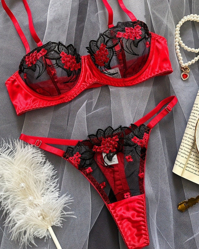 Underwear three-point sexy mesh embroidery perspective fun lingerie set women's T-pants temptation