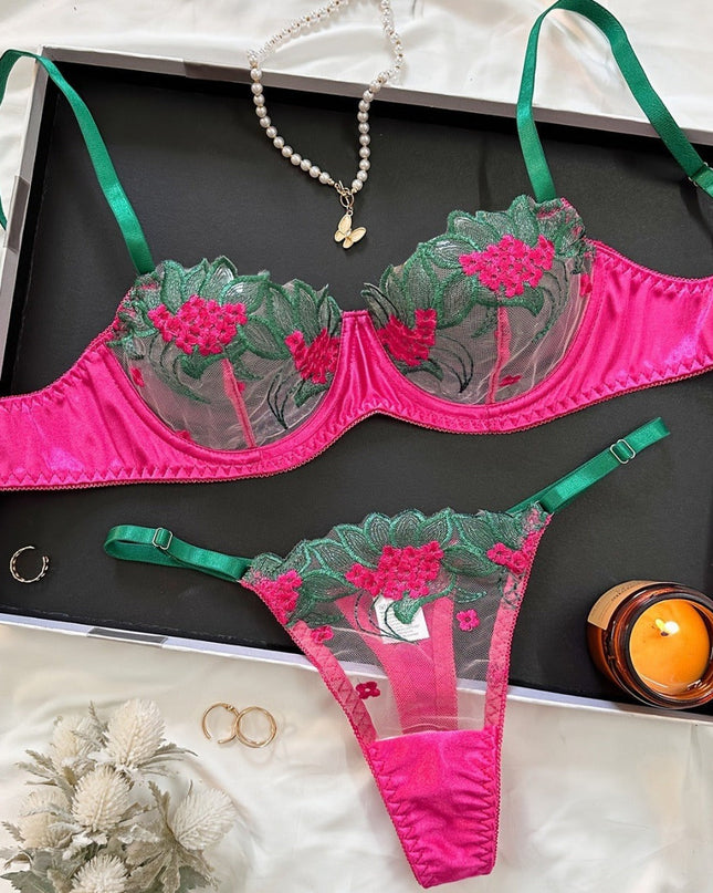 Underwear three-point sexy mesh embroidery perspective fun lingerie set women's T-pants temptation