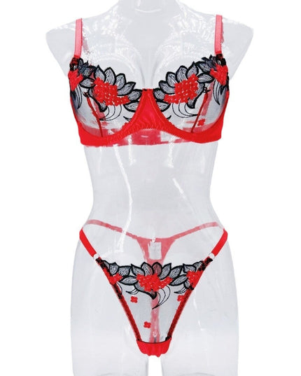 Underwear three-point sexy mesh embroidery perspective fun lingerie set women's T-pants temptation