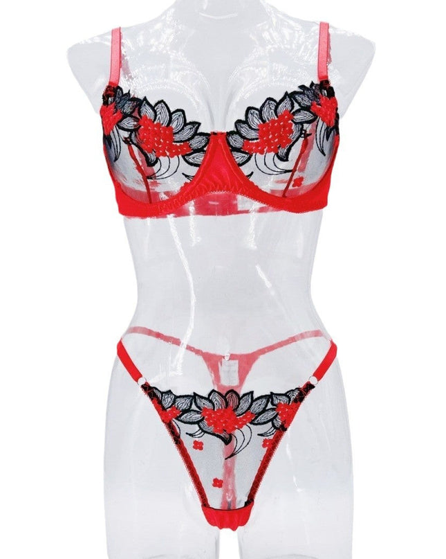Underwear three-point sexy mesh embroidery perspective fun lingerie set women's T-pants temptation