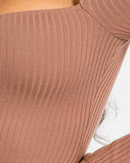 WOMEN'S LONG SLEEVE SQUARE NECK BODYCON RIBBED MINI DRESS