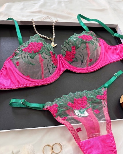 Underwear three-point sexy mesh embroidery perspective fun lingerie set women's T-pants temptation