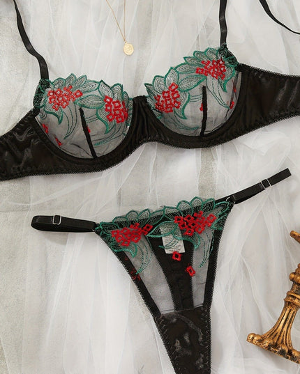 Underwear three-point sexy mesh embroidery perspective fun lingerie set women's T-pants temptation