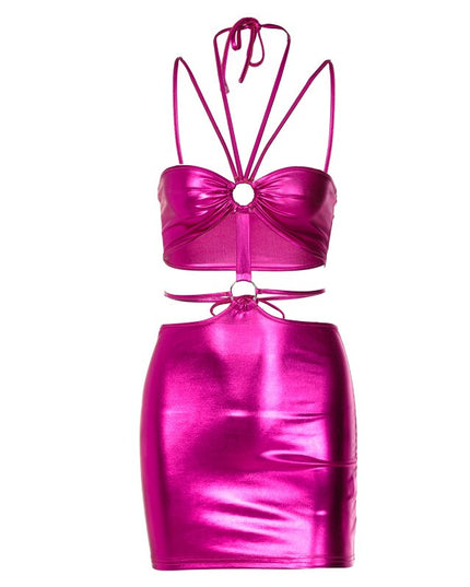 Sleeveless Bodycon Halter Hollow Out Sexy Mini Dress Streetwear Outfits Y2K