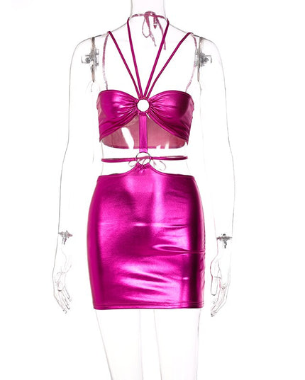 Sleeveless Bodycon Halter Hollow Out Sexy Mini Dress Streetwear Outfits Y2K