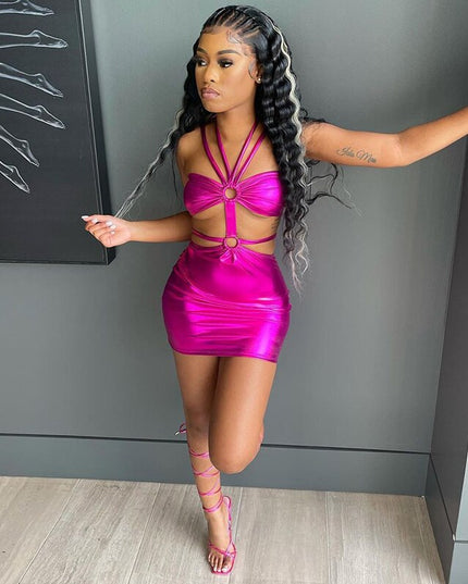 Sleeveless Bodycon Halter Hollow Out Sexy Mini Dress Streetwear Outfits Y2K