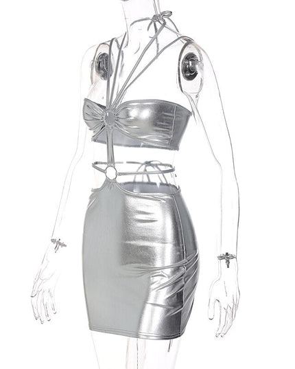 Sleeveless Bodycon Halter Hollow Out Sexy Mini Dress Streetwear Outfits Y2K