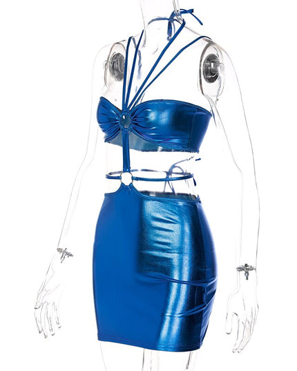 Sleeveless Bodycon Halter Hollow Out Sexy Mini Dress Streetwear Outfits Y2K