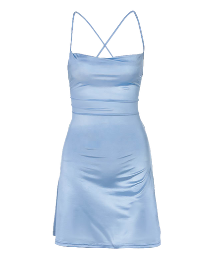 Women Satin Strap Mini Dress Lace Up Bandage Bodycon Backless Sexy Streetwear