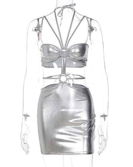 Sleeveless Bodycon Halter Hollow Out Sexy Mini Dress Streetwear Outfits Y2K