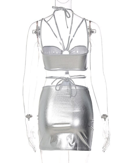 Sleeveless Bodycon Halter Hollow Out Sexy Mini Dress Streetwear Outfits Y2K