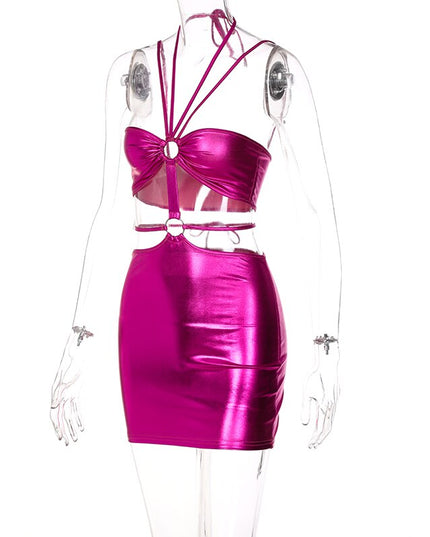 Sleeveless Bodycon Halter Hollow Out Sexy Mini Dress Streetwear Outfits Y2K