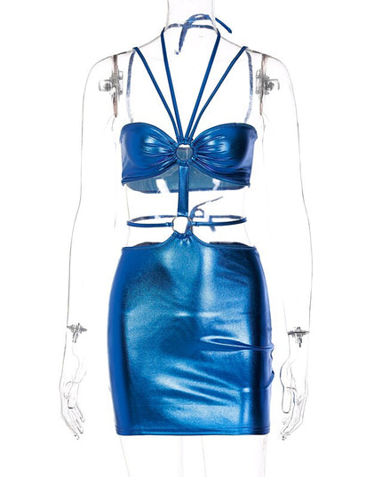 Sleeveless Bodycon Halter Hollow Out Sexy Mini Dress Streetwear Outfits Y2K