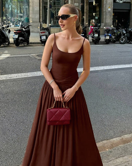 Cold Sling Dress Summer Waist Tight Slimming Elegant Maxi Dress Women