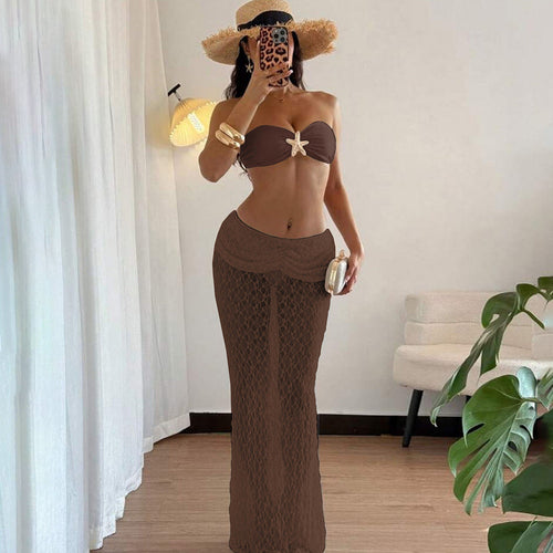 Summer Women Clothing Solid Color Sexy Lace up Tube Top Lace Maxi