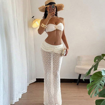 Summer Women Clothing Solid Color Sexy Lace up Tube Top Lace Maxi