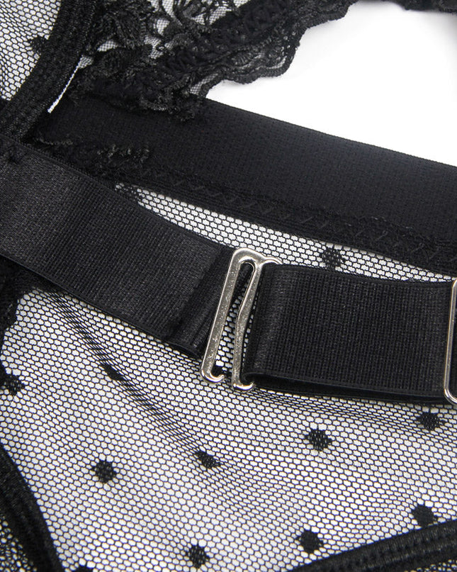 Embroidered Lace Hollow Cut Teddy Lingerie