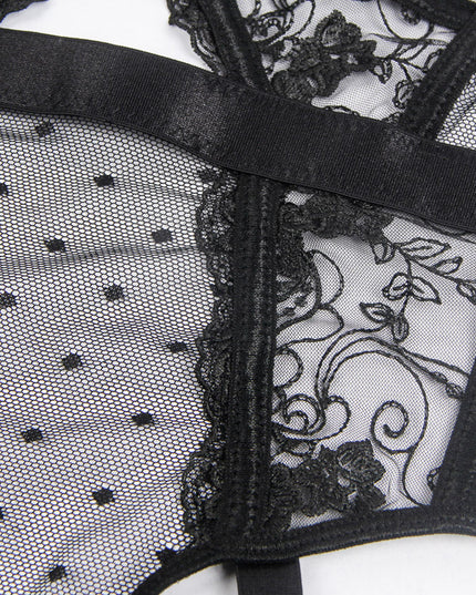 Embroidered Lace Hollow Cut Teddy Lingerie