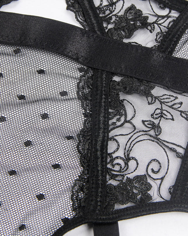 Embroidered Lace Hollow Cut Teddy Lingerie