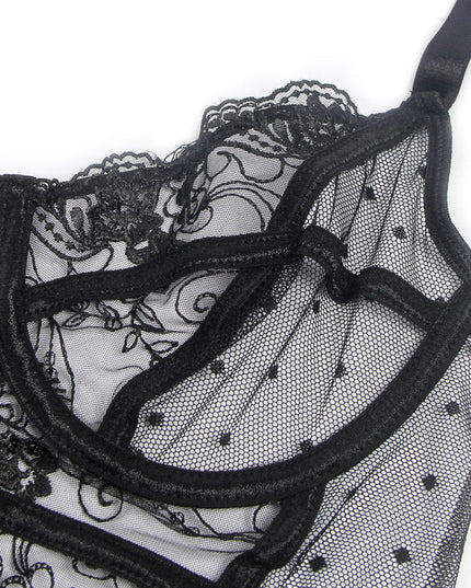 Embroidered Lace Hollow Cut Teddy Lingerie