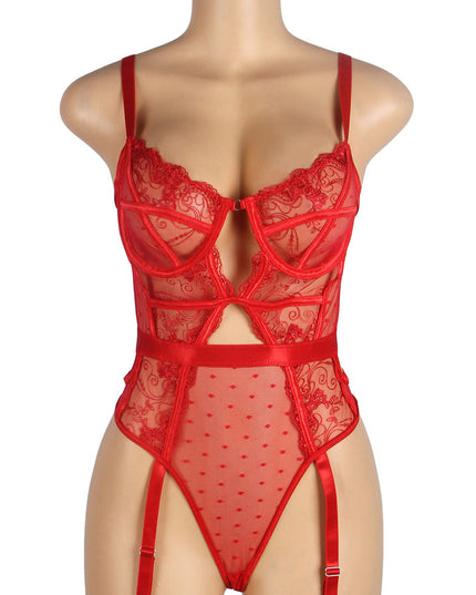 Embroidered Lace Hollow Cut Teddy Lingerie