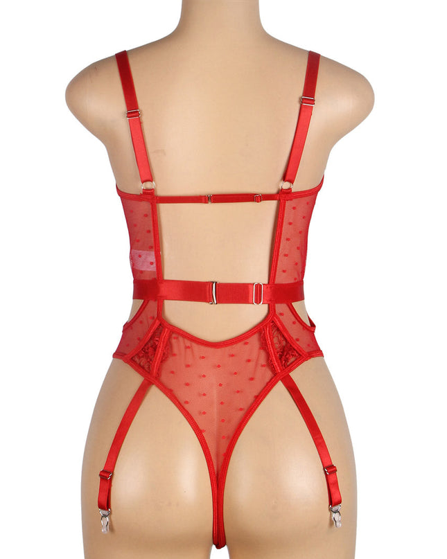 Embroidered Lace Hollow Cut Teddy Lingerie
