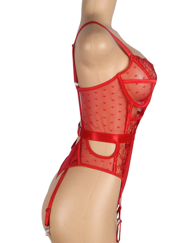 Embroidered Lace Hollow Cut Teddy Lingerie