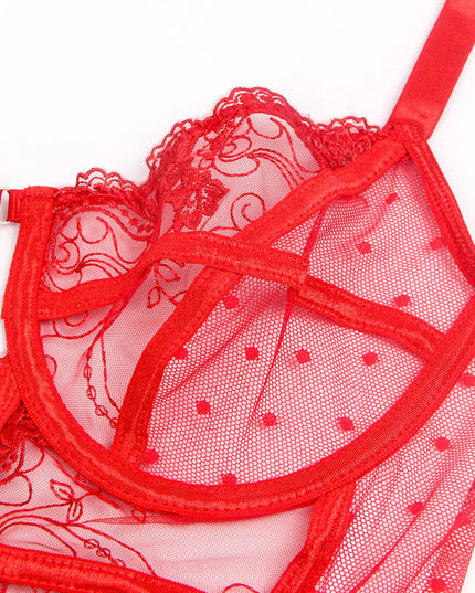 Embroidered Lace Hollow Cut Teddy Lingerie