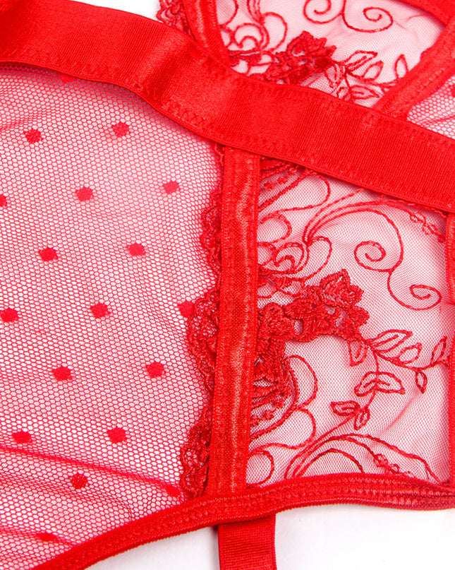 Embroidered Lace Hollow Cut Teddy Lingerie