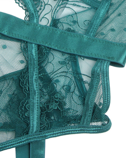 Embroidered Lace Hollow Cut Teddy Lingerie