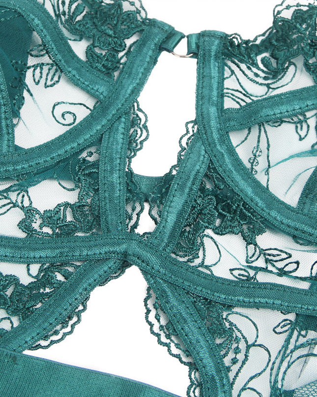 Embroidered Lace Hollow Cut Teddy Lingerie