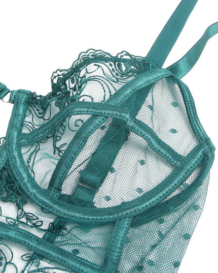 Embroidered Lace Hollow Cut Teddy Lingerie