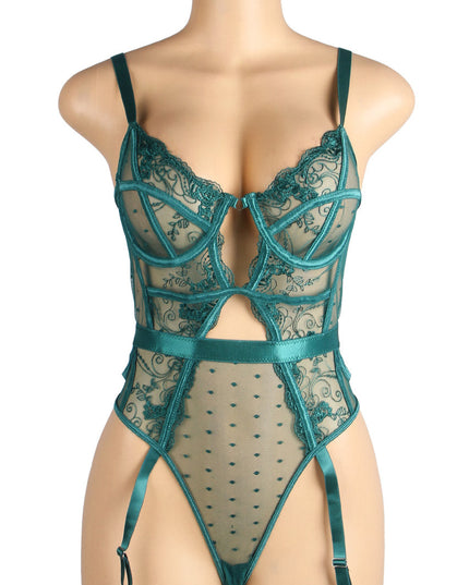 Embroidered Lace Hollow Cut Teddy Lingerie