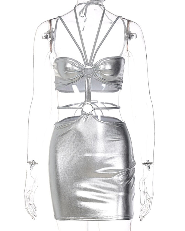 Sleeveless Bodycon Halter Hollow Out Sexy Mini Dress Streetwear Outfits Y2K