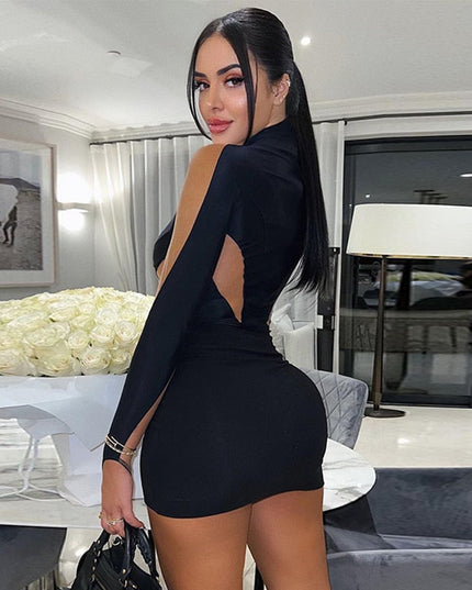 Long Sleeve Patchwork Mesh See Through Sexy Bodycon Mini Dress Evening Clothes