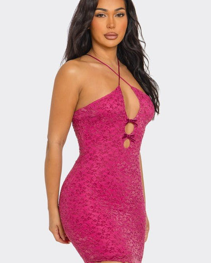 Amore Cutout Bow Strappy Mini Dress | Flirty Chic Clubwear Party Dress