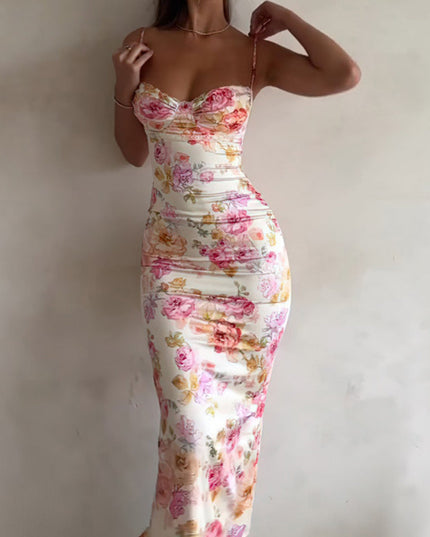 Women’s Floral Bodycon Maxi Dress – Sexy Spaghetti Strap Vacation & Summer Dress