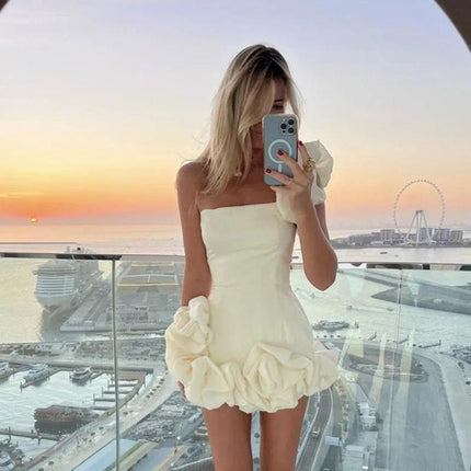 Fashion One-shoulder One-shoulder Dress Sexy Slim Ruffled Flower-bud
