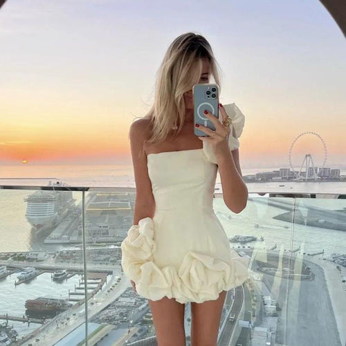 Fashion One-shoulder One-shoulder Dress Sexy Slim Ruffled Flower-bud